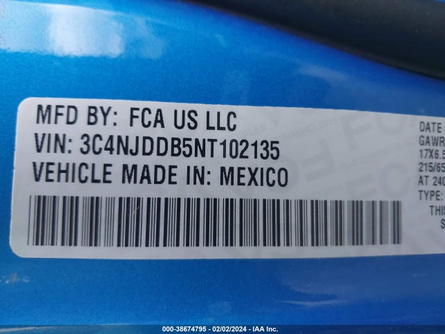 2022 JEEP COMPASS TRAILHAWK 4X4 VIN: 3C4NJDDB5NT102135