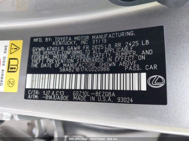 58ABZ1B17KU020966 Lexus Es 350 Ultra Luxury