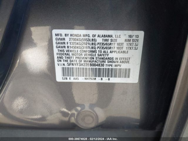 5FNYF3H22EB004830 Honda PILOT LX
