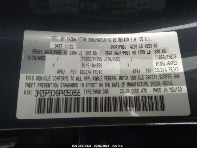 3MZBPBCM9PM350858 Mazda Mazda3 2.5 S Carbon Edition