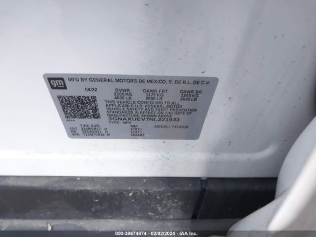 3GNAXUEV7NL221933 Chevrolet Equinox Awd Lt