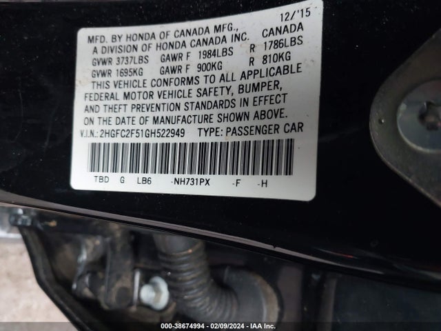 Honda Civic Lx 2016 2HGFC2F51GH522949 Image 9