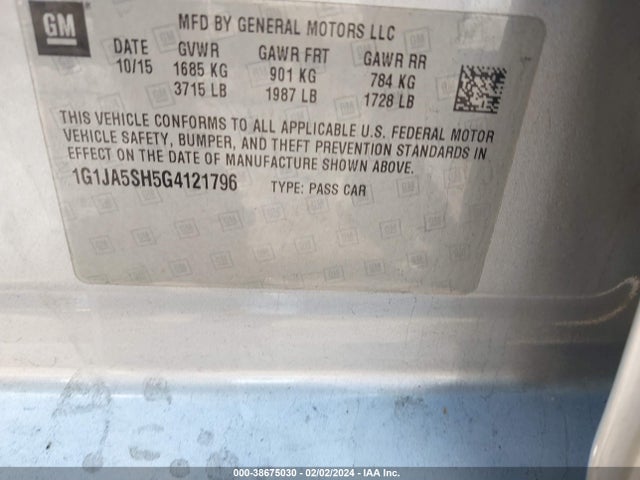 Chevrolet Sonic Ls Auto 2016 1G1JA5SH5G4121796 Image 9