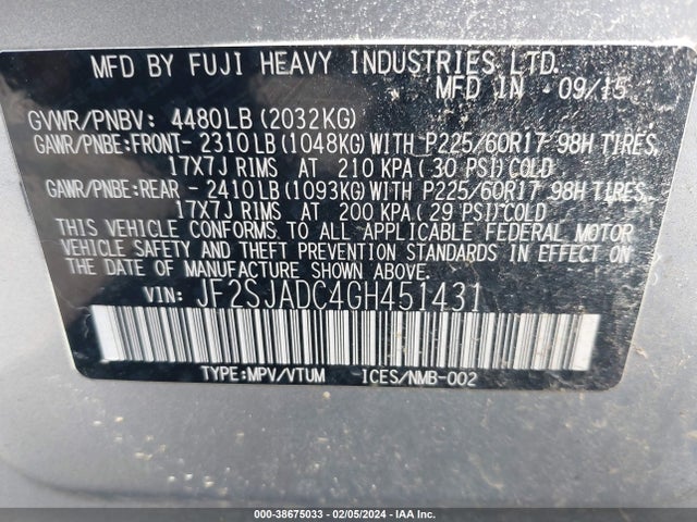 JF2SJADC4GH451431 Subaru Forester 2.5i Premium