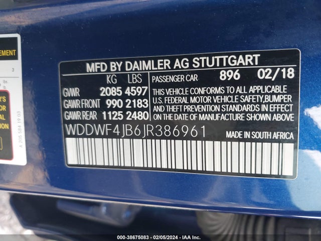 WDDWF4JB6JR386961 Mercedes-Benz C 300