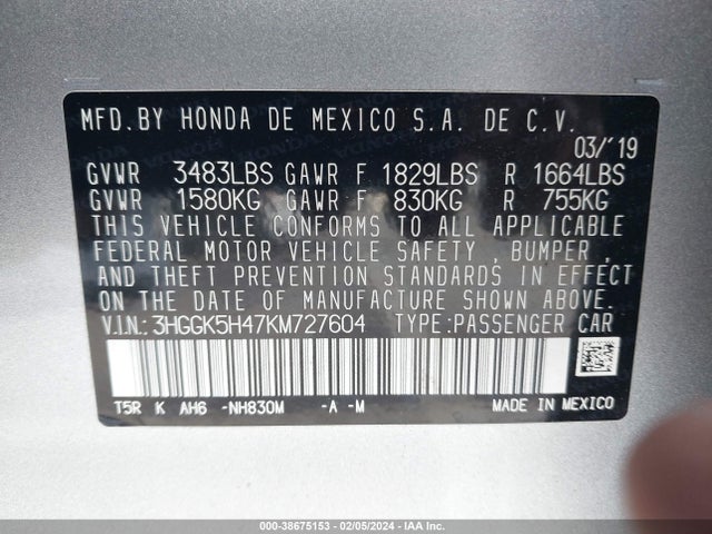 Honda FIT LX 2019 3HGGK5H47KM727604 Image 9