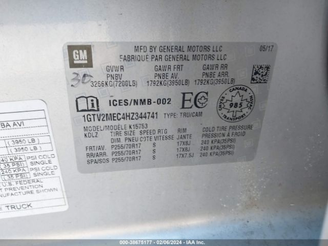 1GTV2MEC4HZ344741 GMC Sierra 1500 Sle