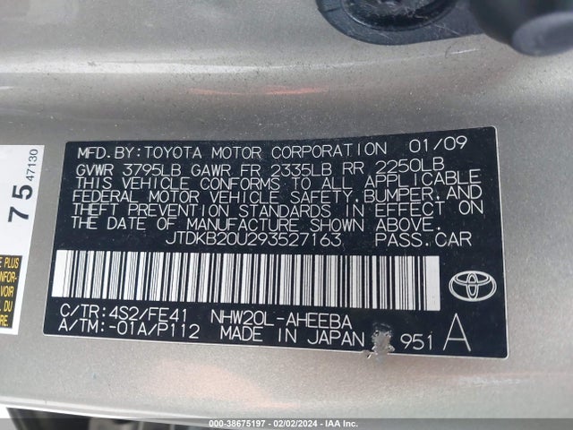 2009 TOYOTA PRIUS VIN: JTDKB20U293527163