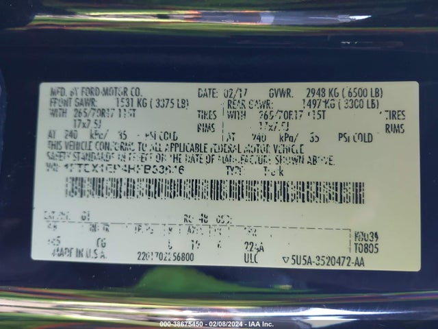 Ford F-150 Xl 2017 1FTEX1EP4HFB53616 Image 9