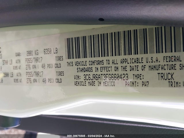 RAM 1500 Tradesman 2015 3C6JR6AT3FG660423 Image 9