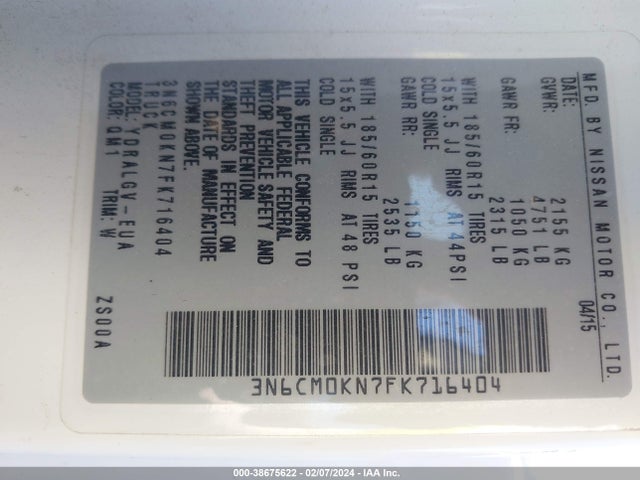 Nissan NV200 SV 2015 3N6CM0KN7FK716404 Image 9
