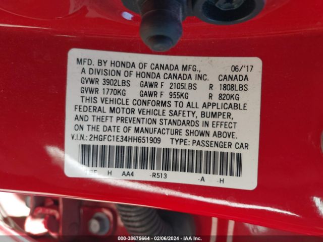 2HGFC1E34HH651909 Honda Civic Ex-t