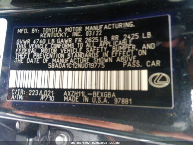 58ADA1C12NU019775 Lexus ES 300H