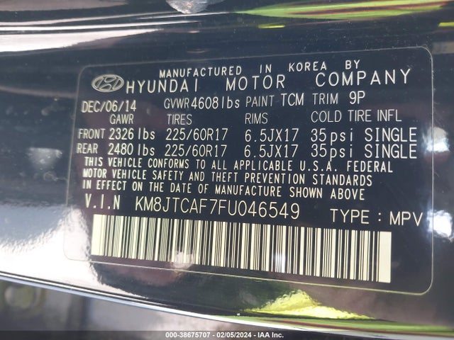 Hyundai TUCSON GLS 2015 KM8JTCAF7FU046549 Image 9