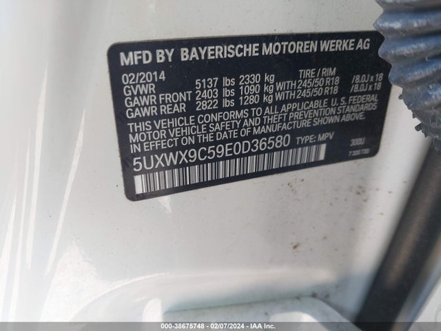 BMW X3 Xdrive28i 2014 5UXWX9C59E0D36580 Image 9