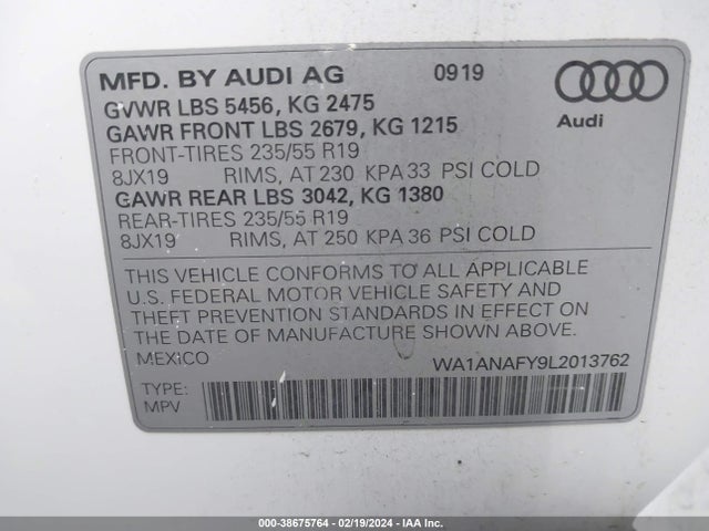WA1ANAFY9L2013762 Audi Q5 Premium 45 Tfsi Quattro S Tronic