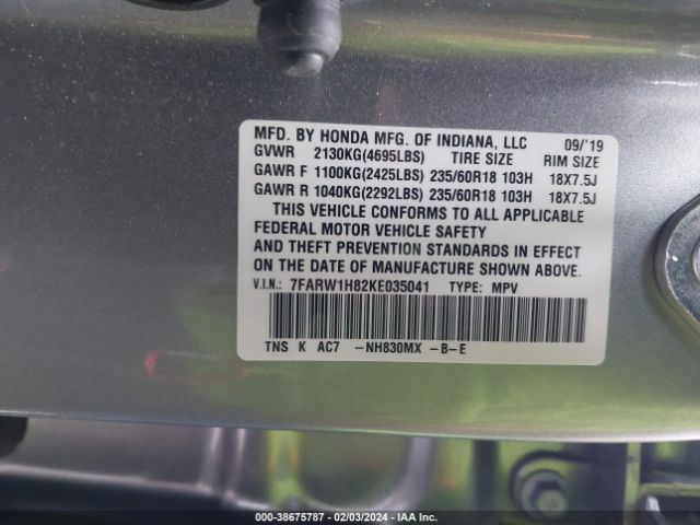 7FARW1H82KE035041 Honda Cr-v Ex-l