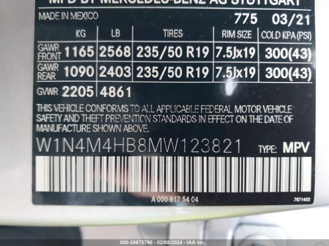 W1N4M4HB8MW123821 Mercedes-Benz Glb 250 4matic