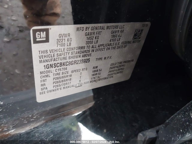 Chevrolet Tahoe Lt 2016 1GNSCBKC8GR235925 Image 9