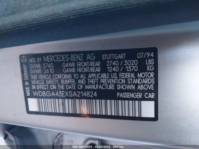 1995 MERCEDES-BENZ S WDBGA43EXSA214824 Photo 8