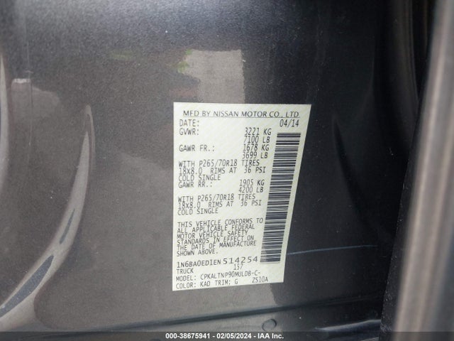 Nissan TITAN SV 2014 1N6BA0ED1EN514254 Image 9