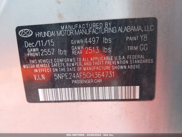 Hyundai SONATA SE 2016 5NPE24AF5GH364731 Image 9