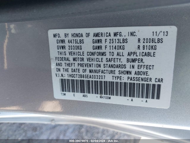 Honda Accord Ex-l V-6 2014 1HGCT2B85EA003207 Image 9