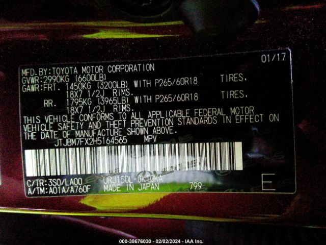 JTJBM7FX2H5164565 Lexus 460