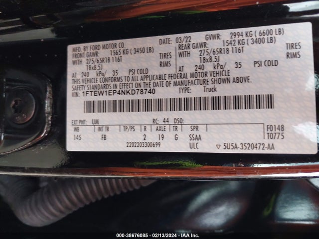 1FTEW1EP4NKD78740 Ford F-150 Xlt