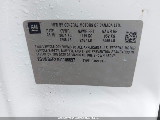 Chevrolet Impala Limited Lt 2016 2G1WB5E37G1106697 Image 9