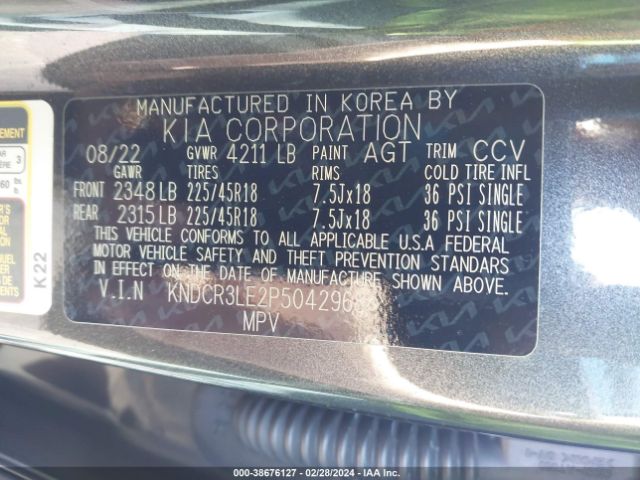 KNDCR3LE2P5042968 KIA Niro Ex Touring