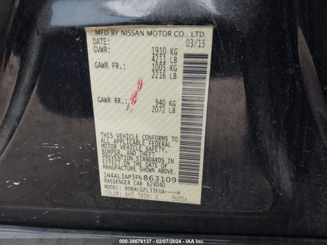 Nissan Altima 2.5 S 2015 1N4AL3AP3FN863109 Image 9