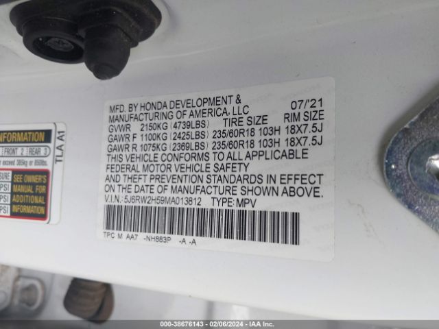 5J6RW2H59MA013812 Honda Cr-v Awd Ex