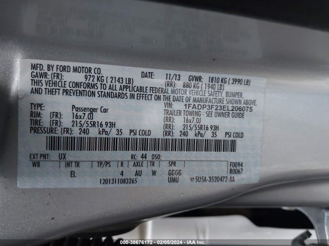Ford FOCUS SE 2014 1FADP3F23EL206075 Image 9