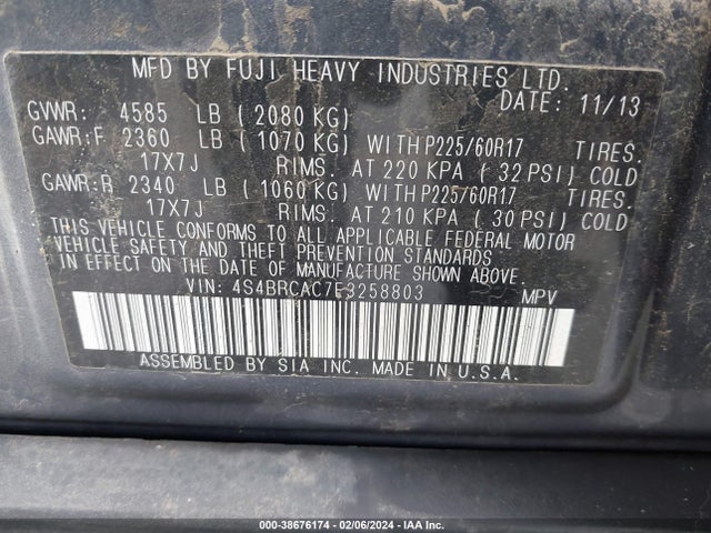 Subaru 2.5na u6 2014 4S4BRCAC7E3258803 Image 9