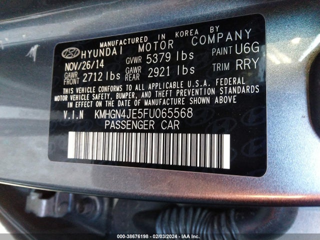 Hyundai Genesis 3.8 2015 KMHGN4JE5FU065568 Image 9
