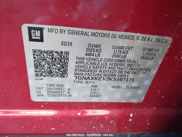 Chevrolet EQUINOX LT 2019 3GNAXKEV2KS597171 Image 9
