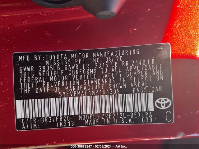 Toyota COROLLA LE 2021 5YFVPMAE1MP161309 Image 11