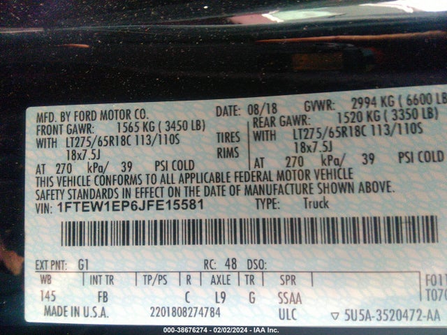 Ford F-150 Xlt 2018 1FTEW1EP6JFE15581 Image 9