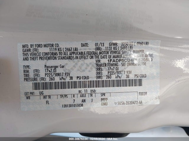 2013 FORD C-MAX ENERGI SEL VIN: 1FADP5CU4DL520589