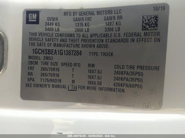 Chevrolet Colorado Wt 2016 1GCHSBEA1G1387284 Image 9