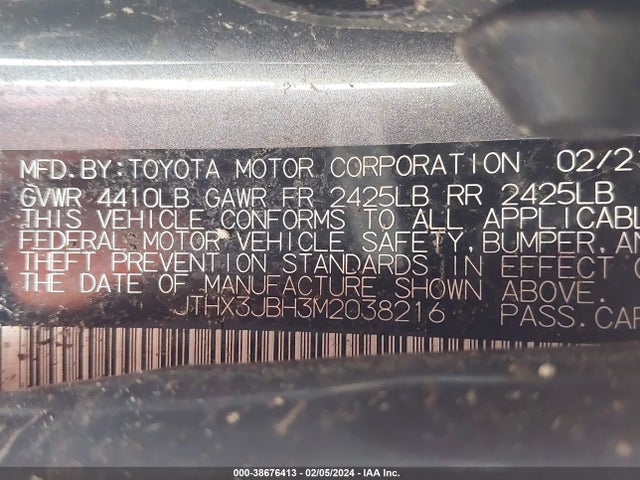 JTHX3JBH3M2038216 Lexus UX 200