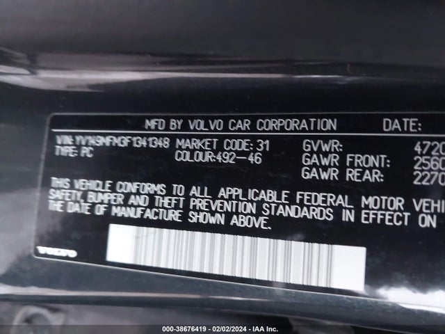 YV149MFM3F1341348 Volvo S60 T6 Platinum