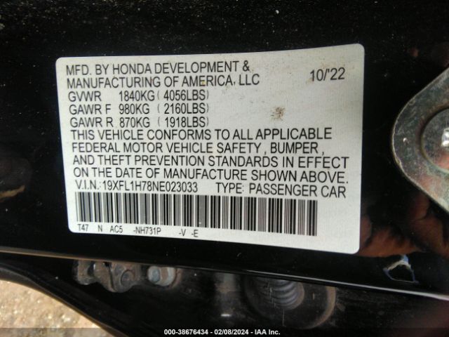19XFL1H78NE023033 Honda Civic Ex-l