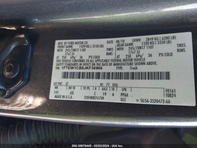1FTEW1CB8JKF36966 Ford F-150 Xlt