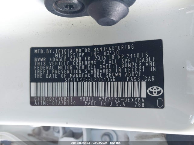Toyota Corolla Xse 2020 5YFT4RCE6LP051056 Image 9