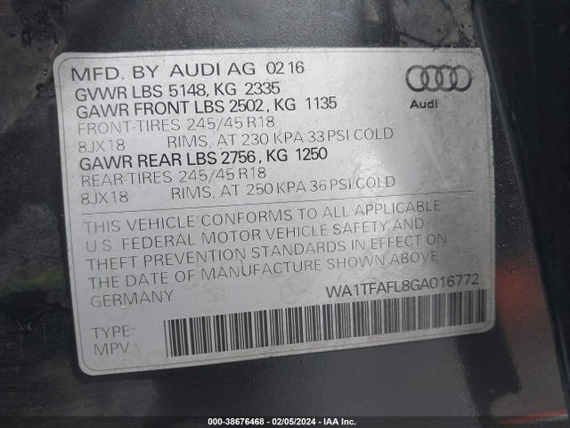 WA1TFAFL8GA016772 Audi Allroad 2.0t Premium