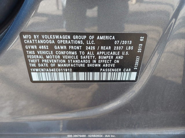 1VWCN7A34EC011912 Volkswagen Passat 2.0l Tdi Sel Premium