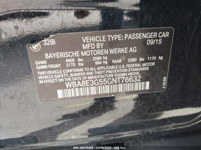 BMW 328i Xdrive 2016 WBA8E3G55GNT76632 Image 9