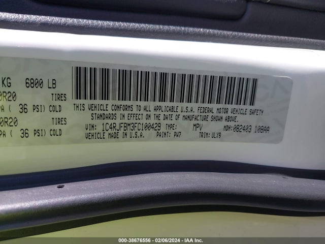 Jeep Grand Cherokee Limited 2015 1C4RJFBM3FC100429 Image 9